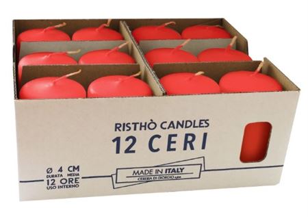 Candele. Cero D4xh7cm Vass.12pz Rosso