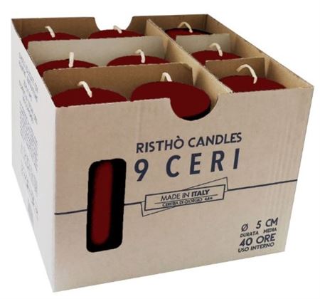 Candele. Cero D5xh12cm Vass.9pz Bordeaux
