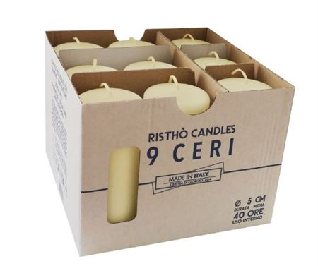 Candele. Cero D5xh12cm Vass.9pz Panna