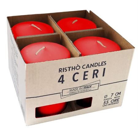 Candele. Cero D7xh10cm 4pz Ristho Rosso