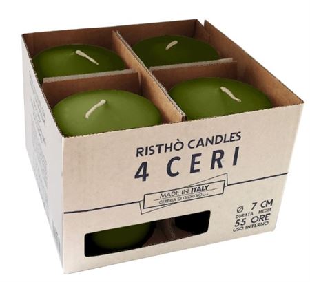 Candele. Cero D7xh10cm 4pz Ristho Verde Oliva