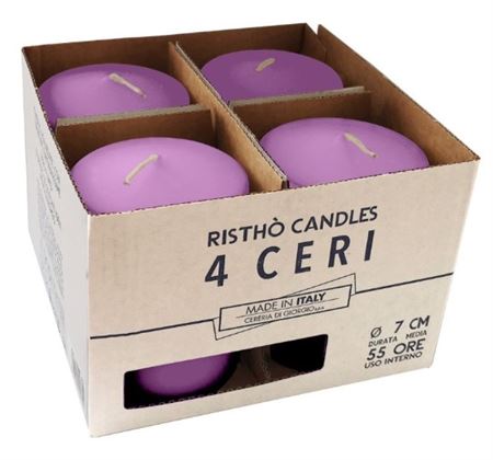 Candele. Cero D7xh10cm 4pz Ristho Viola Polvere