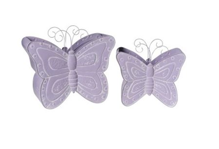 Deco. Set 2 Farfalle 28x15x27 - 37x18x35cm- Purple
