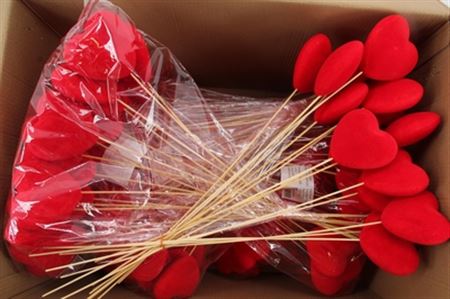 Deco. Stick Heart Flock Red 11,5cm