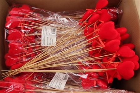 Deco. Stick Heart Flock Red+2 Hearts