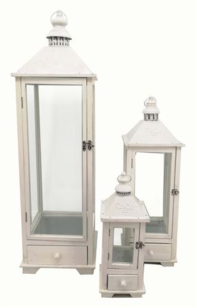 Strutture. 3 Lanterne Bianco 17x17h.23cm-32x32h.10