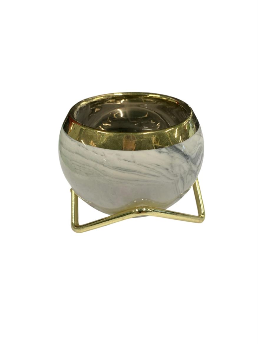 Vasi Ceramica. Bolla Su Piedistallo 8x8cm - Bianco