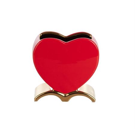 Vasi Ceramica. Cuore Rosso Base Oro 15x7h15cm