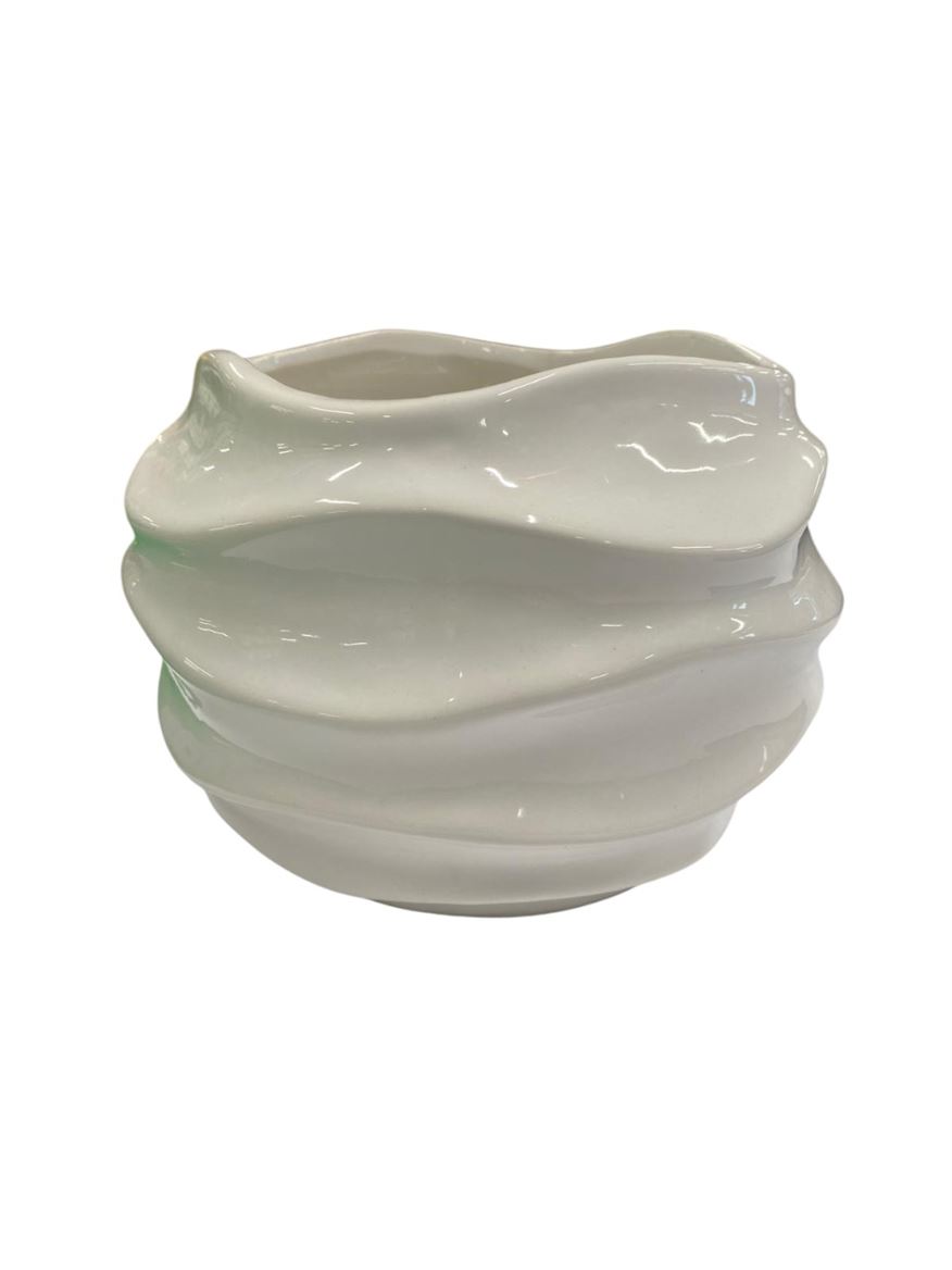 Vasi Ceramica. Round Wave 18x18x15cm- Bianco