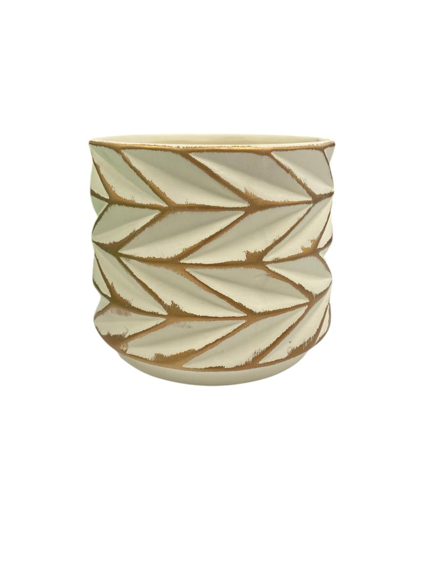 Vasi Ceramica. Shabby Avorio - Oro 15.3x15.3x12.7c