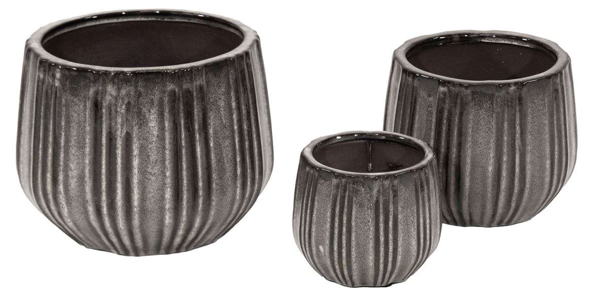 Vasi Ceramica. Tris Portly Strps D18-25-32cm- Blk