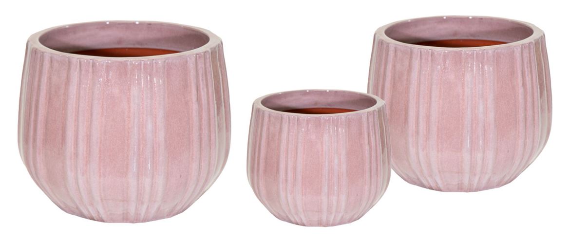 Vasi Ceramica. Tris Portly Strps D18-25-32cm- Pink