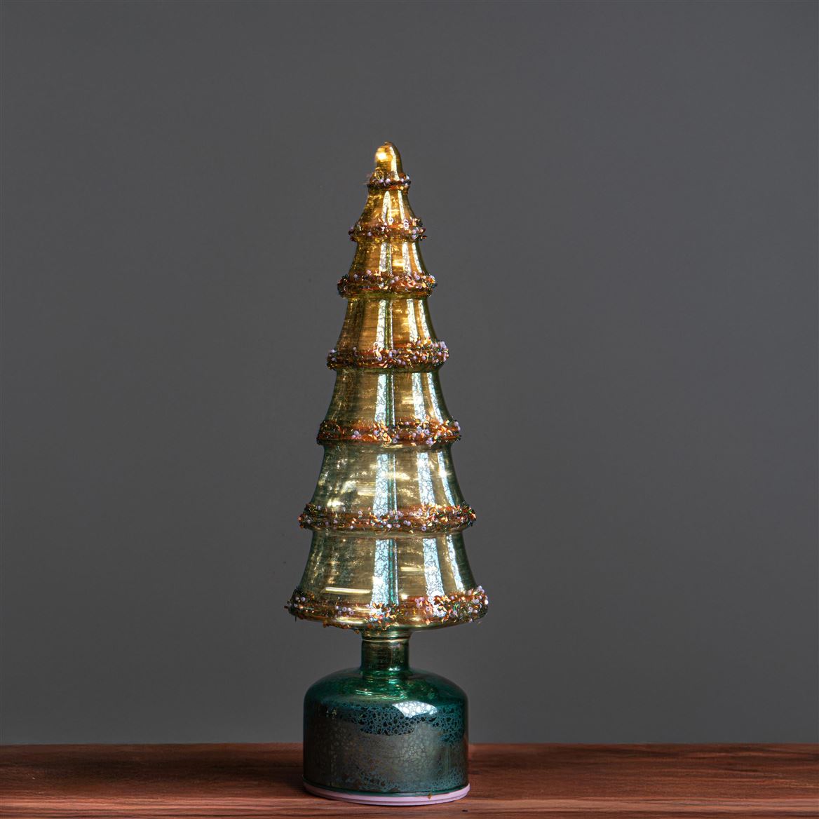Xmas. Albero Vetro Cono Led + Mov.10xh32cm - Dk B