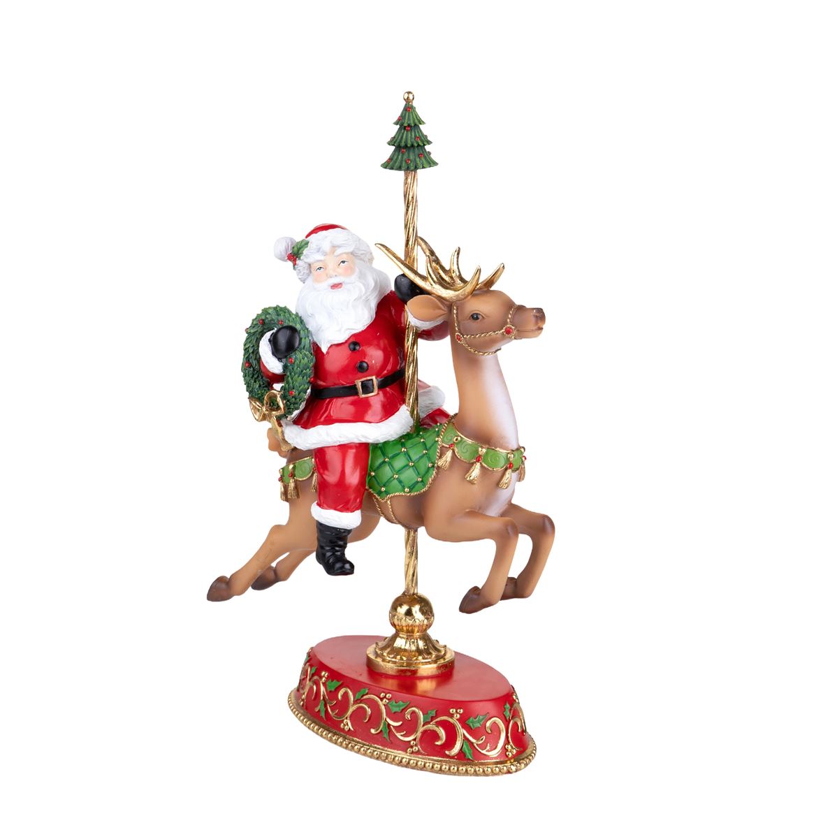 Xmas. Babbo Natale H. 45.5 Cm Con Renna - Red Gre