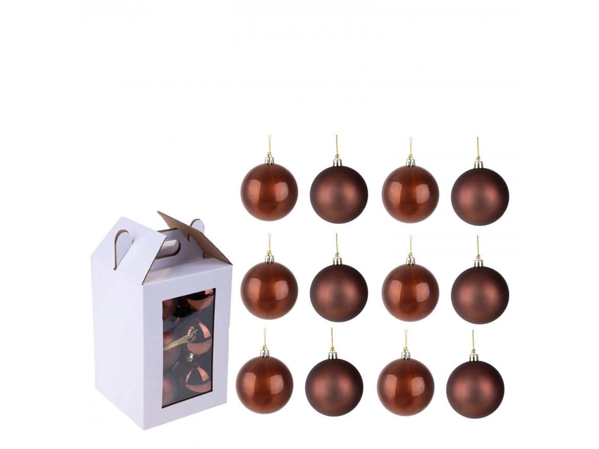 Xmas. Box 12 Sfere D.8 Cm Ass.matt+shiny - Brown