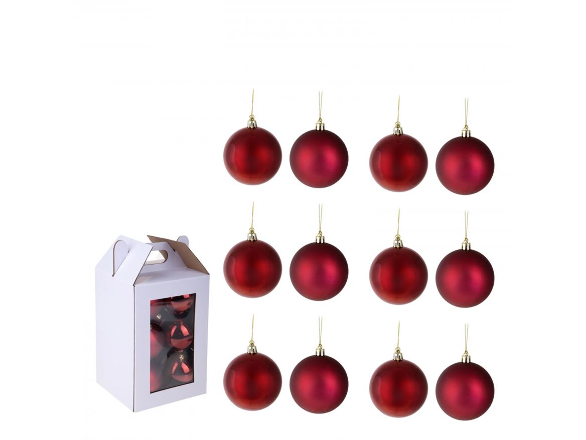 Xmas. Box 12 Sfere D.8 Cm Ass.matt+shiny- Burgund