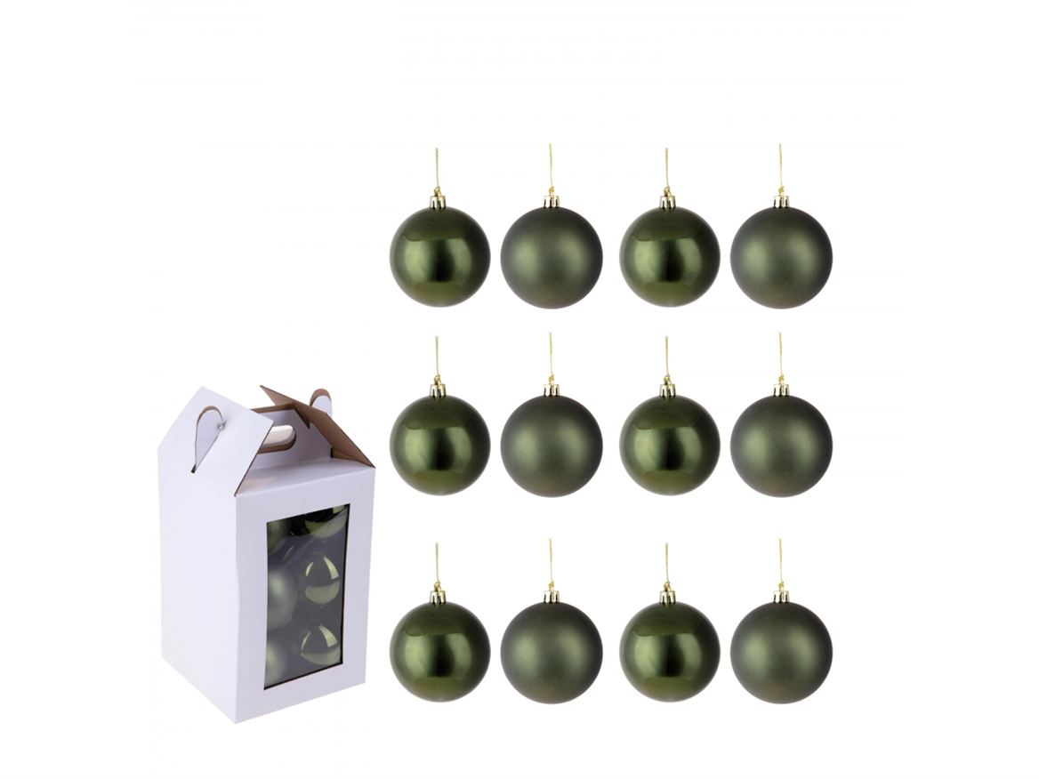 Xmas. Box 12 Sfere D.8 Cm Ass.matt+shiny- Green