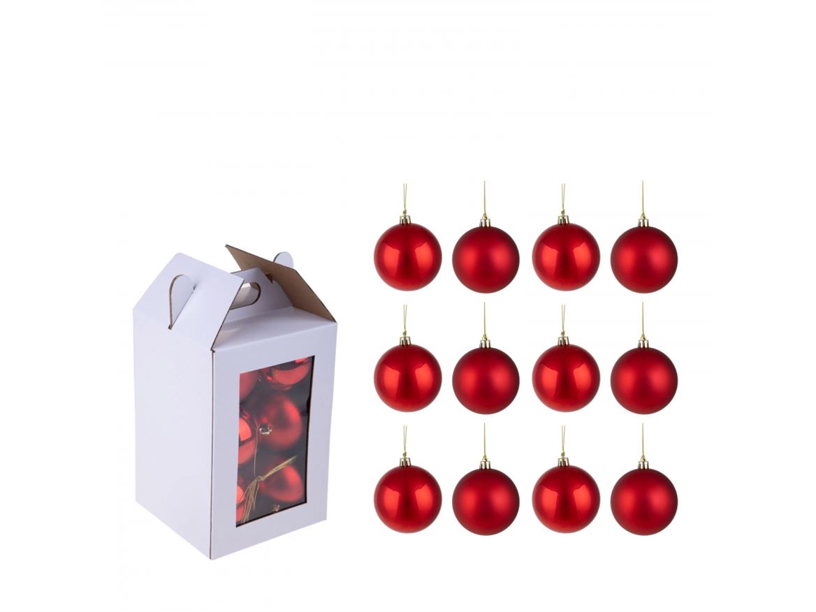 Xmas. Box 12 Sfere D.8 Cm Ass.matt+shiny- Red