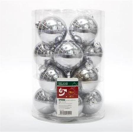 Xmas. Box 16 Sfere Vetro D.8cm - Argento