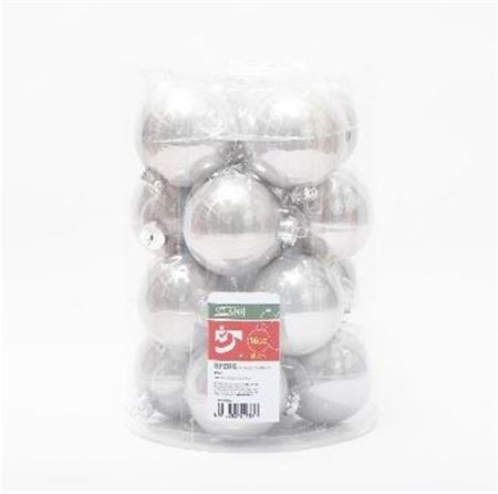 Xmas. Box 16 Sfere Vetro D.8cm - Argento Perlato