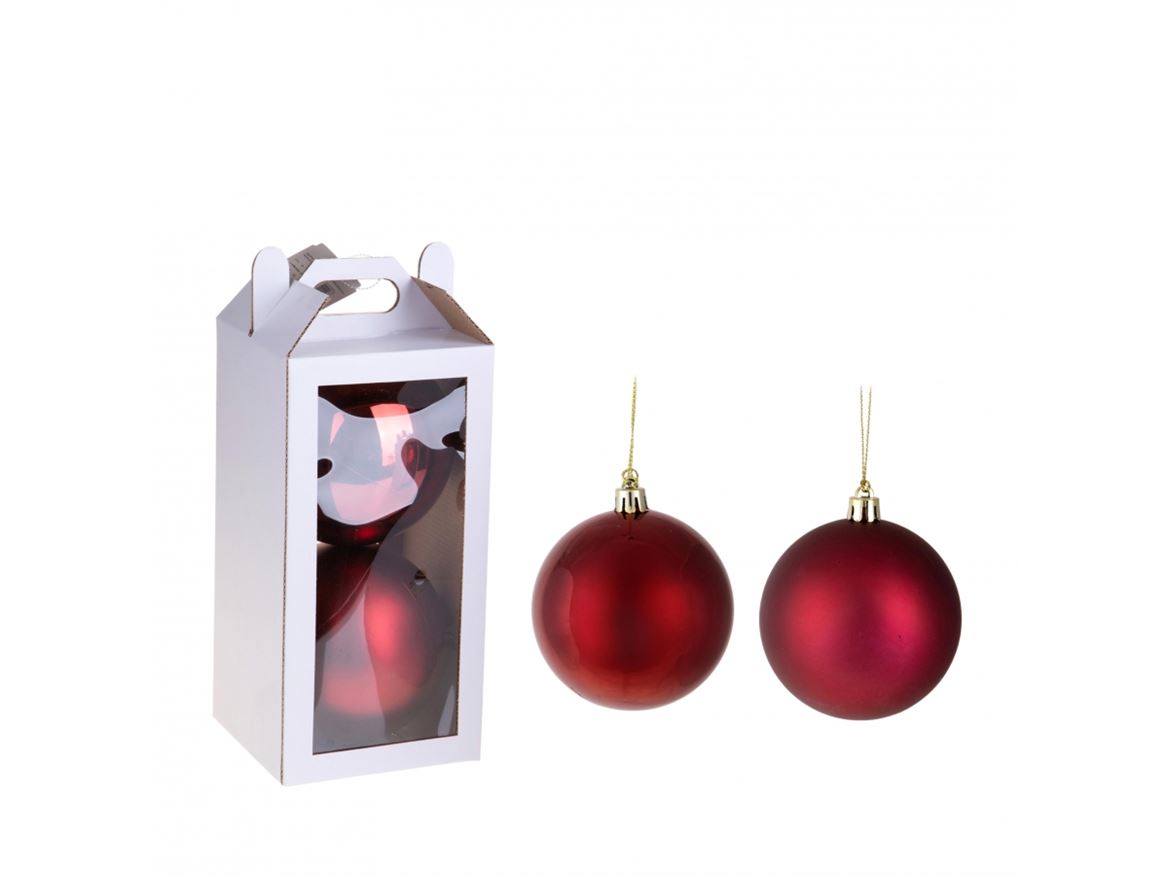 Xmas. Box 2 Sfere D.15 Cm Ass.matt+shiny- Burgund
