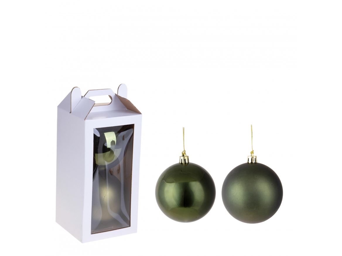 Xmas. Box 2 Sfere D.15 Cm Ass.matt+shiny- Green