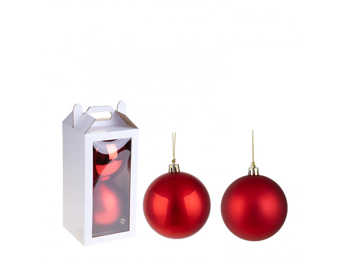 Xmas. Box 2 Sfere D.15 Cm Ass.matt+shiny- Red