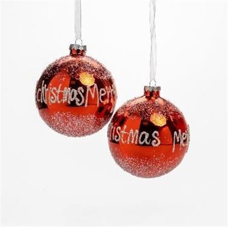Xmas. Box 2 Sfere Vetro Merry D.12cm - Rosso
