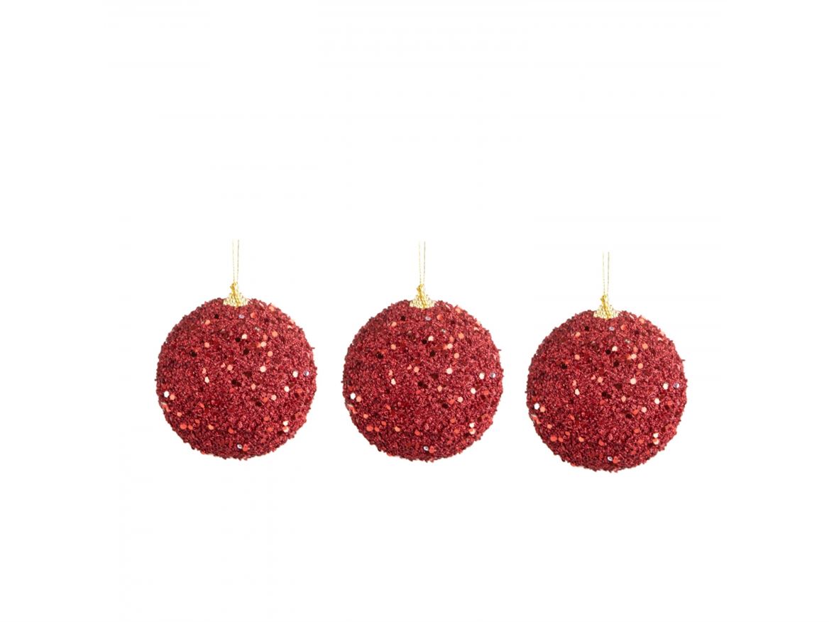 Xmas. Box 3 Sfere D.15 Cm Paillettes - Red