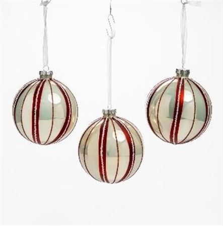 Xmas. Box 3 Sfere Vetro D.10cm - Spicchi Rosso-bi