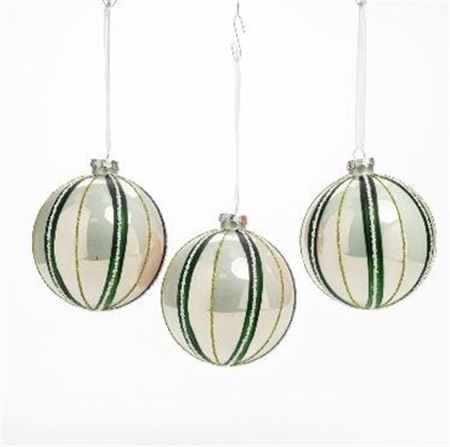 Xmas. Box 3 Sfere Vetro D.10cm - Spicchi Verde-bi