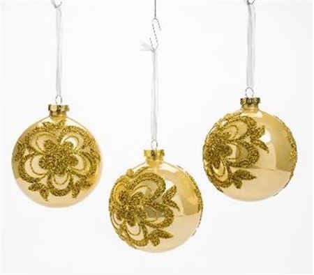 Xmas. Box 3 Sfere Vetro Fiore D.10cm - Oro