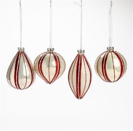 Xmas. Box 4 Addobbi Vetro D.8cm Spicchi Rosso
