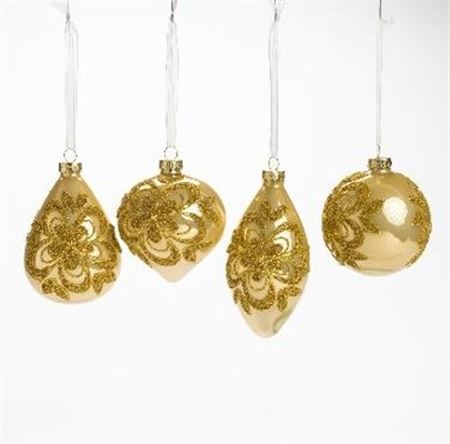 Xmas. Box 4 Addobbi Vetro Fiore D.8cm - Oro