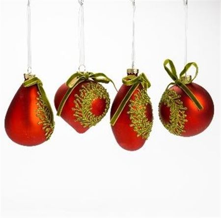 Xmas. Box 4 Addobbi Vetro Ghirlanda D.8cm - Rosso