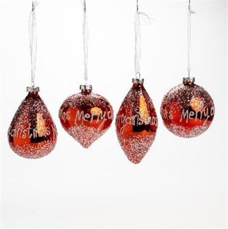 Xmas. Box 4 Addobbi Vetro Merry D.8cm - Rosso