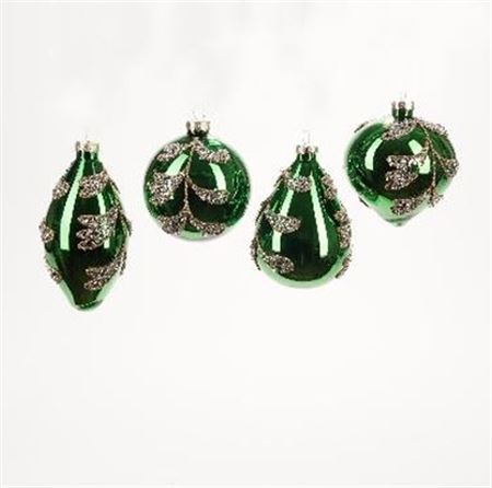 Xmas. Box 4 Addobbi Vetro Petali D.8cm - Verde