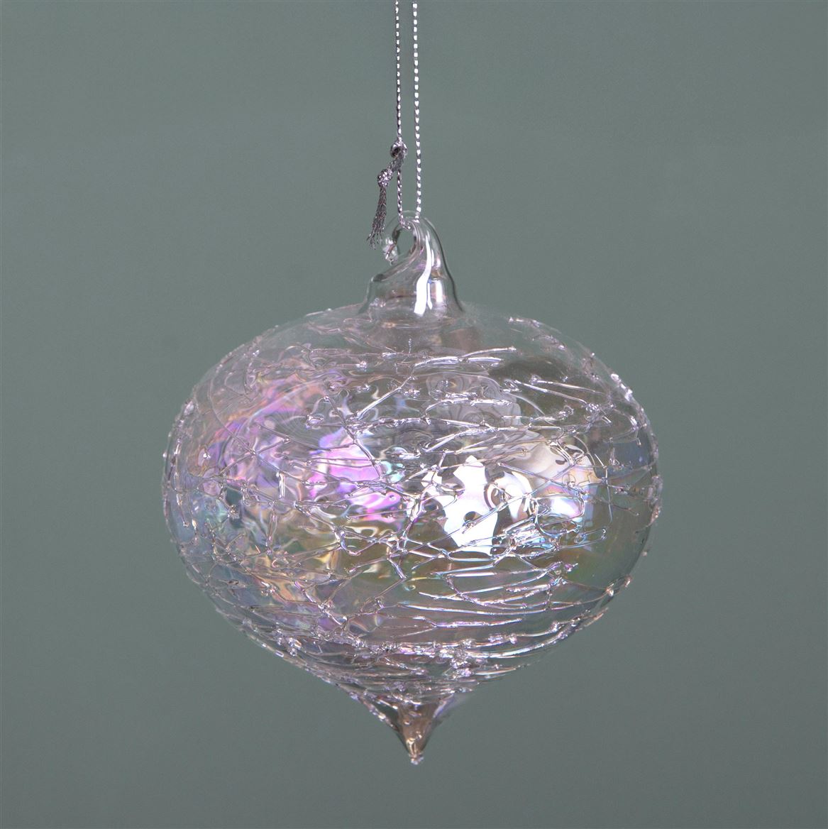 Xmas. Box 4 Sfere Cipolla Vetro Iridescente 10 Cm