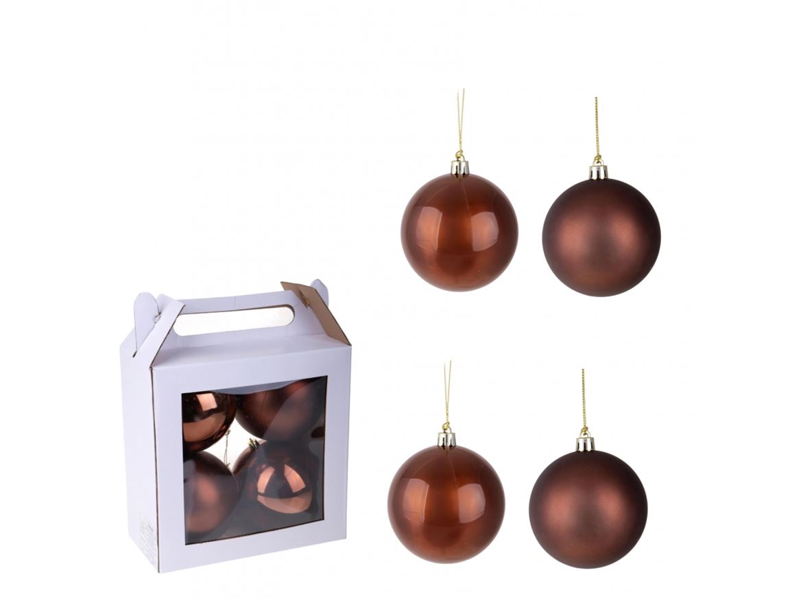 Xmas. Box 4 Sfere D.12 Cm Ass.matt+shiny - Brown
