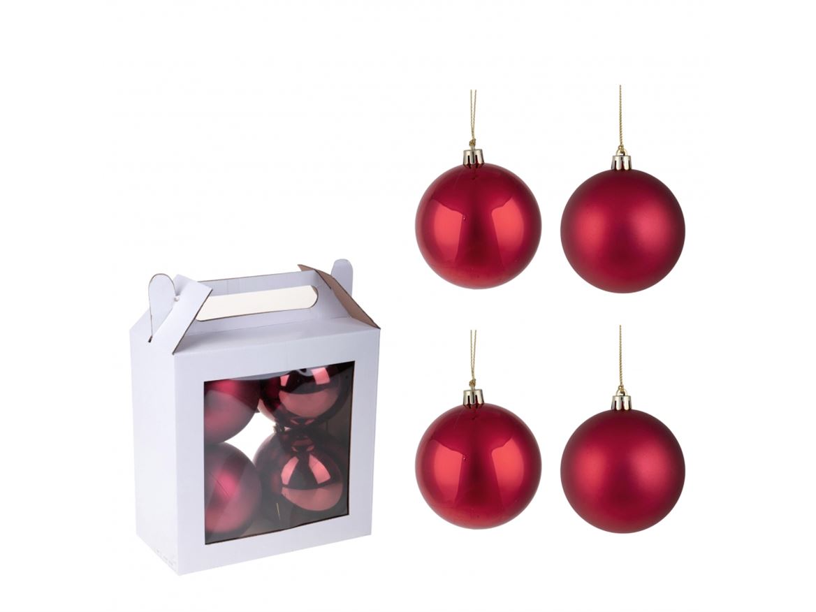 Xmas. Box 4 Sfere D.12 Cm Ass.matt+shiny- Burgund