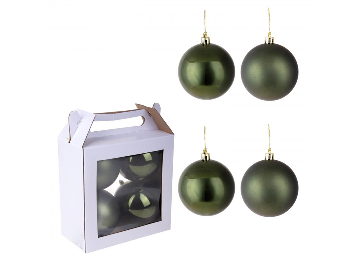 Xmas. Box 4 Sfere D.12 Cm Ass.matt+shiny- Green
