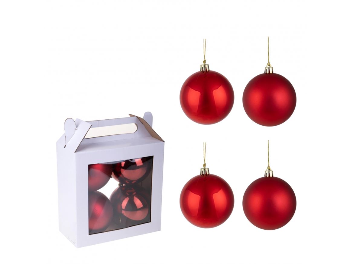 Xmas. Box 4 Sfere D.12 Cm Ass.matt+shiny- Red