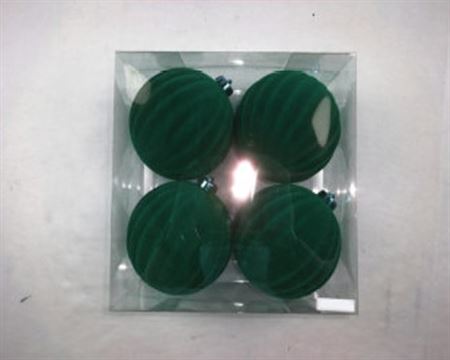 Xmas. Box 4 Sfere D.12cm Velluto Verticale Verde