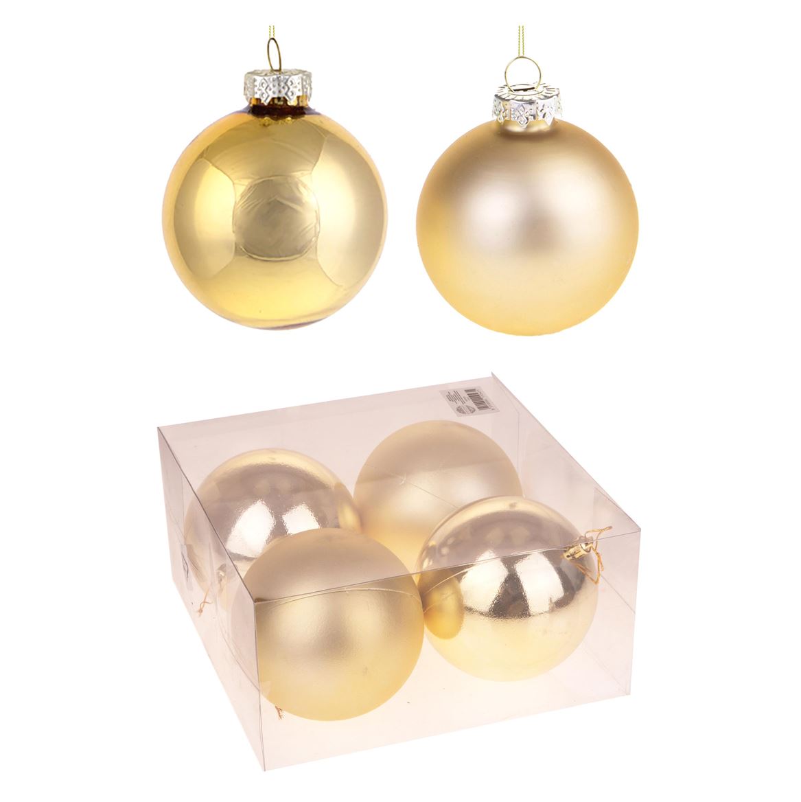 Xmas. Box 4 Sfere Plastica D.12 Cm - Champagne