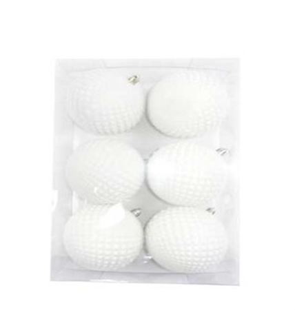Xmas. Box 6 Sfere Cm10 Deco Rombi Velluto Bianco