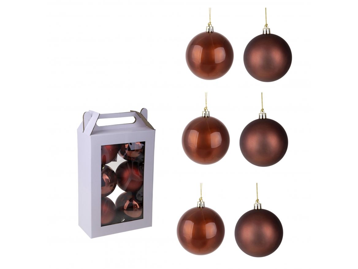 Xmas. Box 6 Sfere D.10 Cm Ass.matt+shiny - Brown
