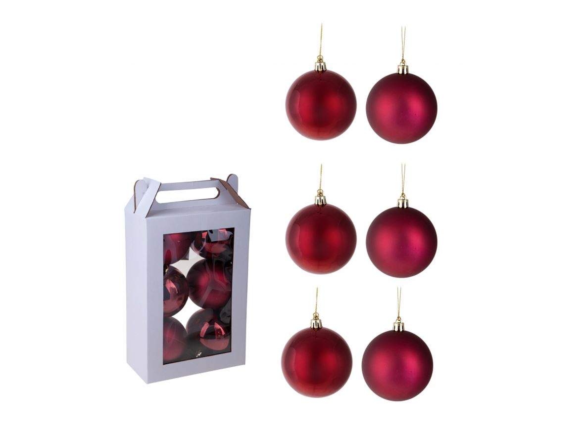 Xmas. Box 6 Sfere D.10 Cm Ass.matt+shiny- Burgund