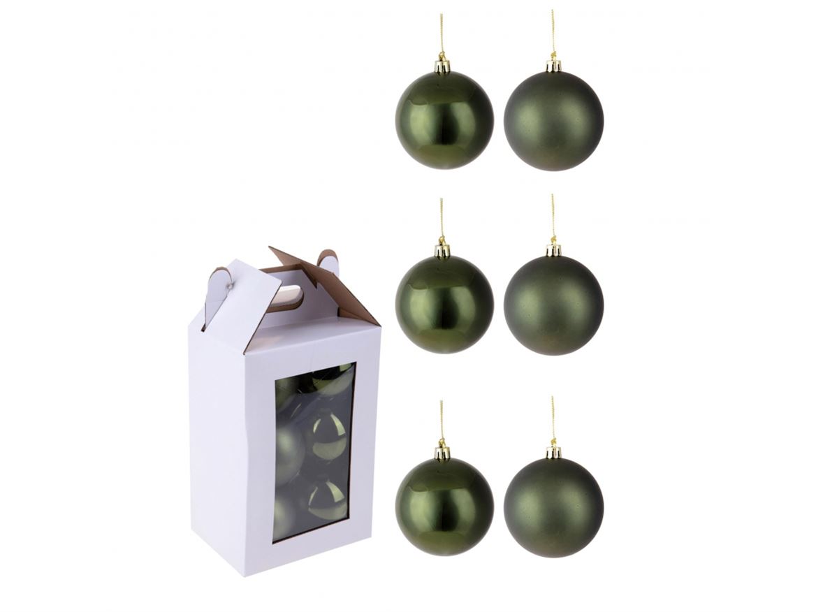 Xmas. Box 6 Sfere D.10 Cm Ass.matt+shiny- Green