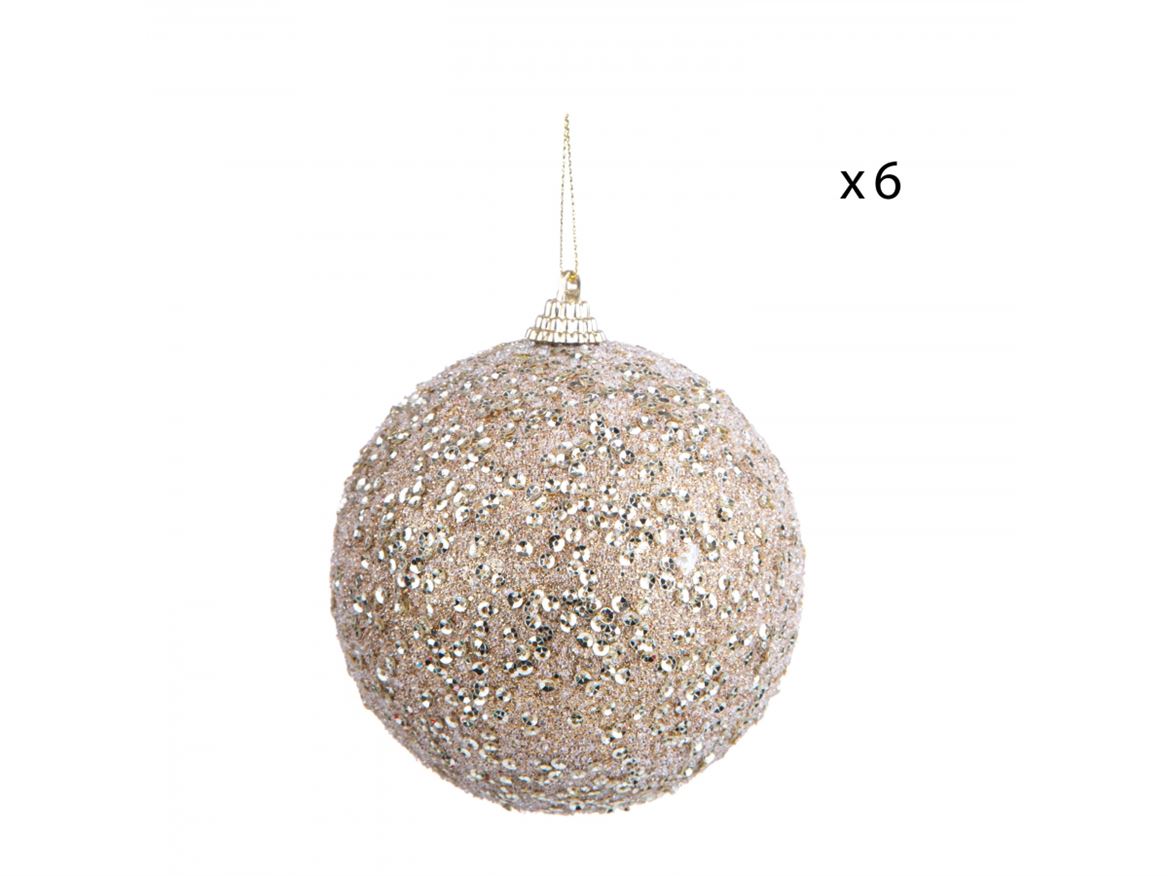 Xmas. Box 6 Sfere D.10 Cm Strass - Lt. Gold