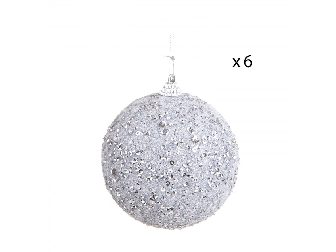 Xmas. Box 6 Sfere D.10 Cm Strass - Silver